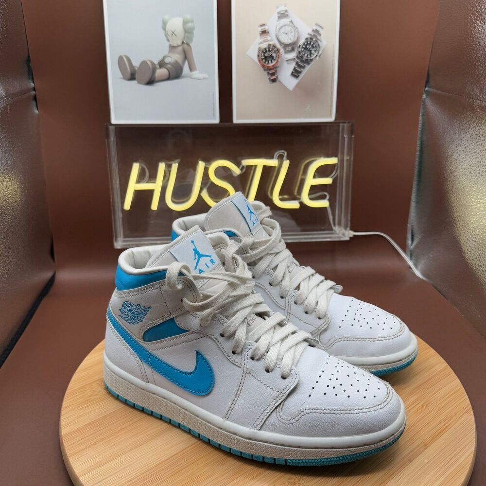 Jordan Air Jordan 1 Mid White Blue Athletic Shoes